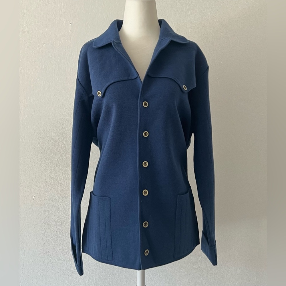 VINTAGE navy synthetic blend button down sweater sz 52